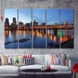 Portland Oregon at dusk 5 Pieces Canvas Prints Wall Art - Painting Canvas, Multi Panels, Wall Decor