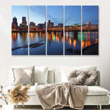Portland Oregon at dusk 5 Pieces Canvas Prints Wall Art - Painting Canvas, Multi Panels, Wall Decor