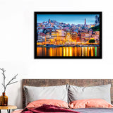 Porto Portugal Old City Skyline From Across The Douro River Framed Wall Art Prints - Framed Prints, Prints for Sale, Framed Art