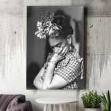 Portrait Frida Khalo Black And White Canvas Prints Wall Art, Home Living Room Decor, Large Canvas