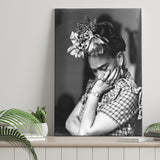 Portrait Frida Khalo Black And White Canvas Prints Wall Art, Home Living Room Decor, Large Canvas