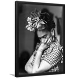 Portrait Frida Khalo Black And White Framed Art Prints Wall Decor, Framed Picture, Large Picture