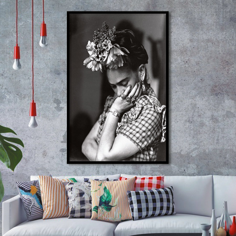 Portrait Frida Khalo Black And White Framed Art Prints Wall Decor, Framed Picture, Large Picture