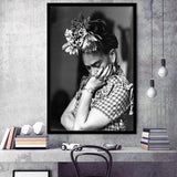 Portrait Frida Khalo Black And White Framed Art Prints Wall Decor, Framed Picture, Large Picture
