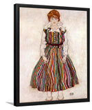 Portrait Of Edith Schiele In A Striped Dress By Egon Schiele-Art Print,Frame Art,Plexiglass Cover