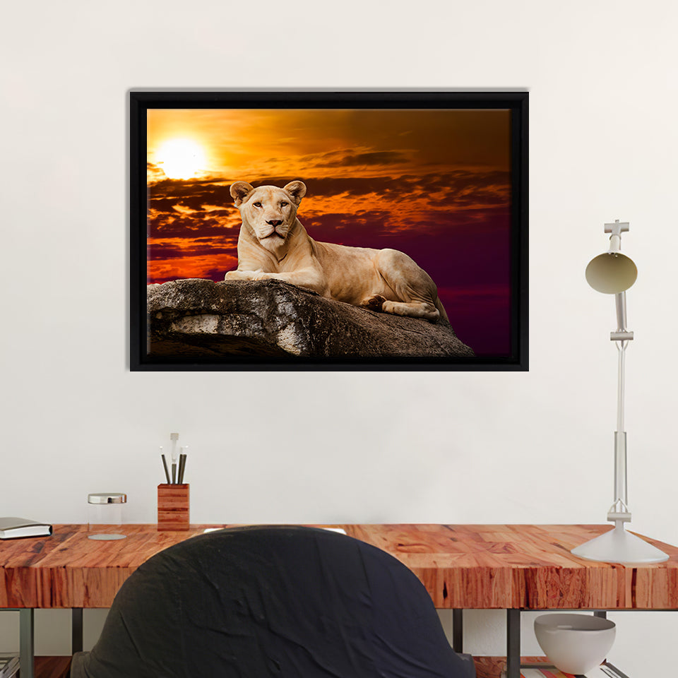Portrait Of Lioness Framed Canvas Wall Art - Framed Prints, Canvas Prints, Prints for Sale, Canvas Painting