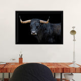 Portrait Of A Bull With Black Background Framed Canvas Wall Art - Framed Prints, Canvas Prints, Prints for Sale, Canvas Painting