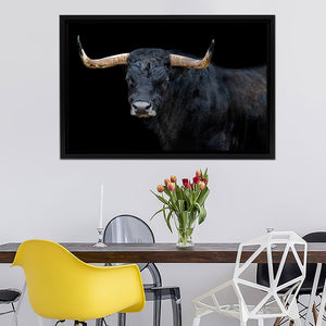 Portrait Of A Bull With Black Background Framed Canvas Wall Art - Framed Prints, Canvas Prints, Prints for Sale, Canvas Painting