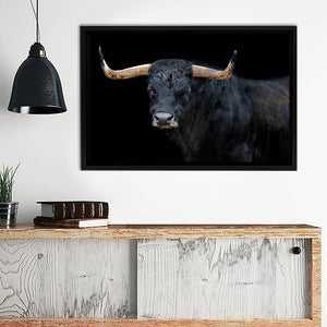 Portrait Of A Bull With Black Background Framed Canvas Wall Art - Framed Prints, Canvas Prints, Prints for Sale, Canvas Painting