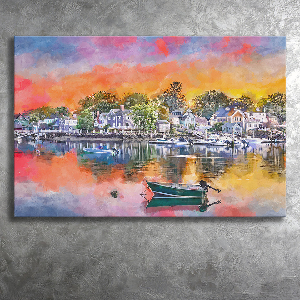Portsmouth New Hampshire Usa Townscape City Art Watercolor Canvas Prints Wall Art Home Decor, Large Canvas