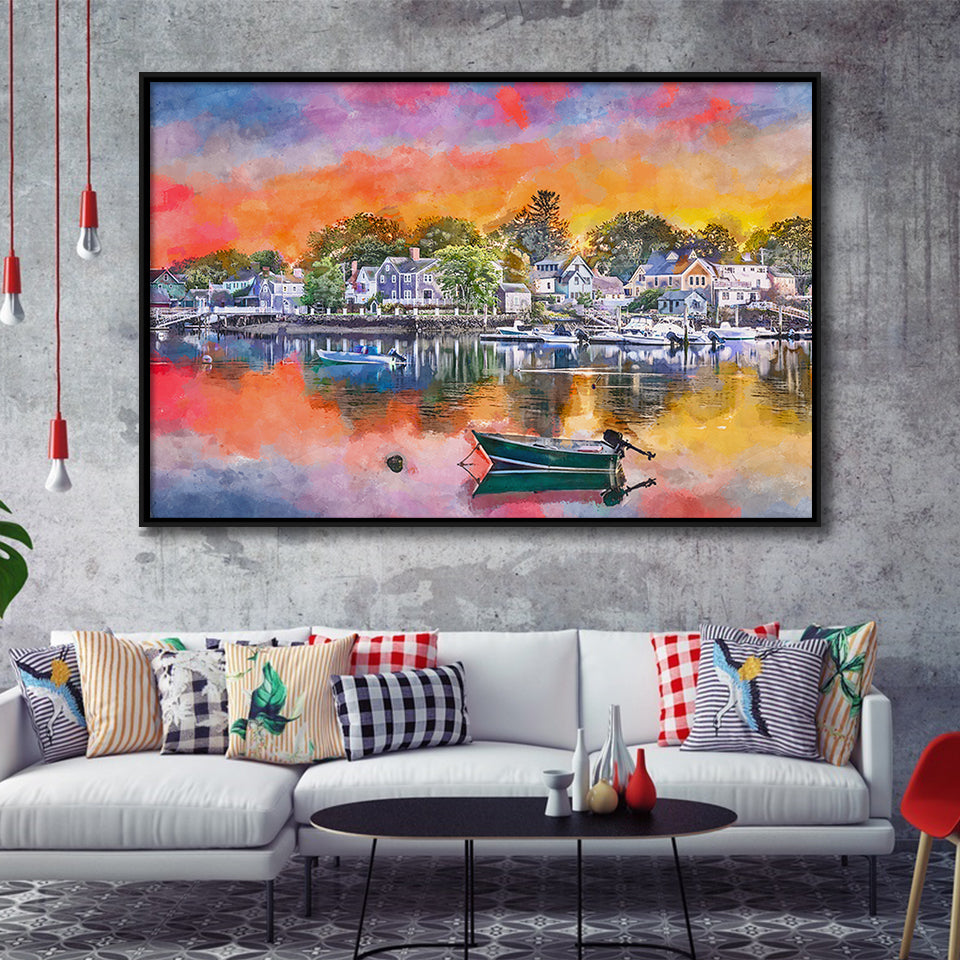 Portsmouth New Hampshire Usa Townscape City Art Watercolor Framed Canvas Prints Wall Art Home Decor,Floating Frame