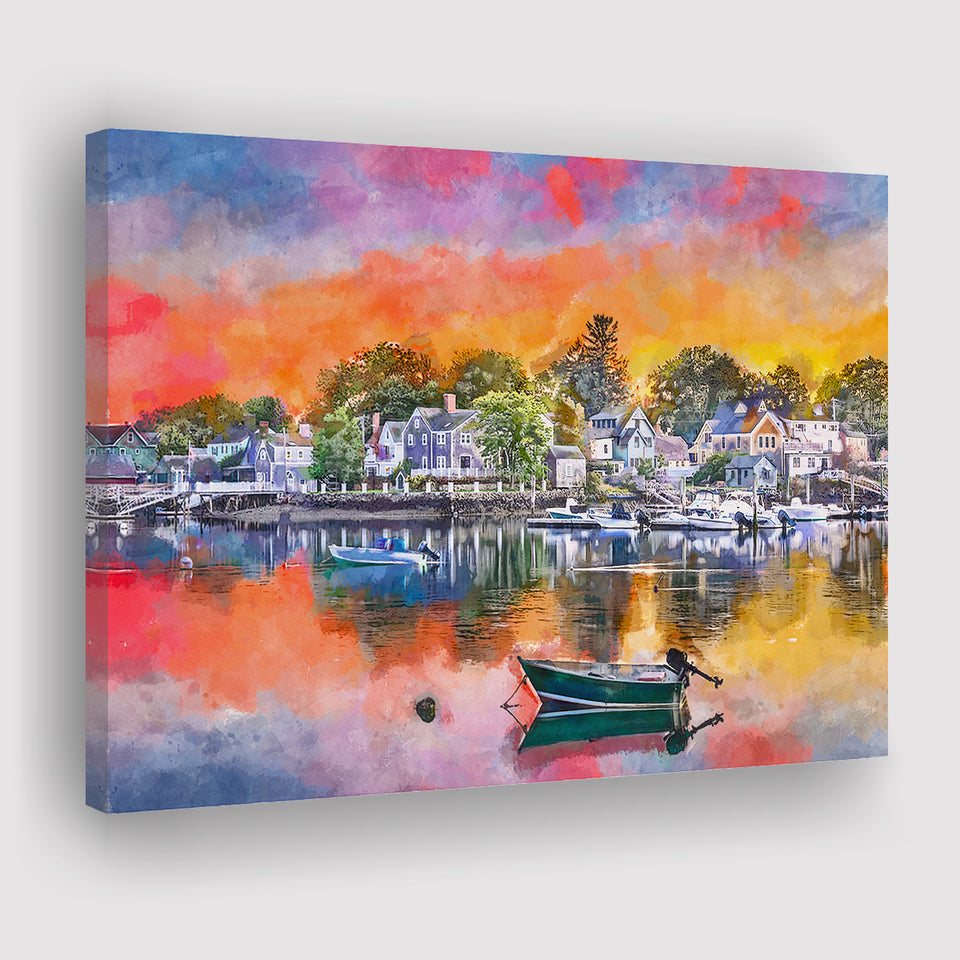 Portsmouth New Hampshire Usa Townscape City Art Watercolor Canvas Prints Wall Art Home Decor, Large Canvas