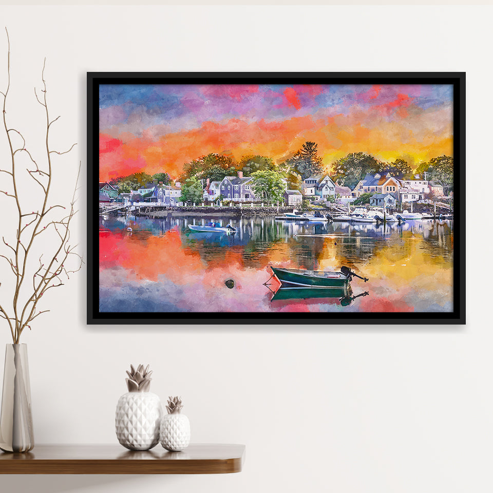 Portsmouth New Hampshire Usa Townscape City Art Watercolor Framed Canvas Prints Wall Art Home Decor,Floating Frame