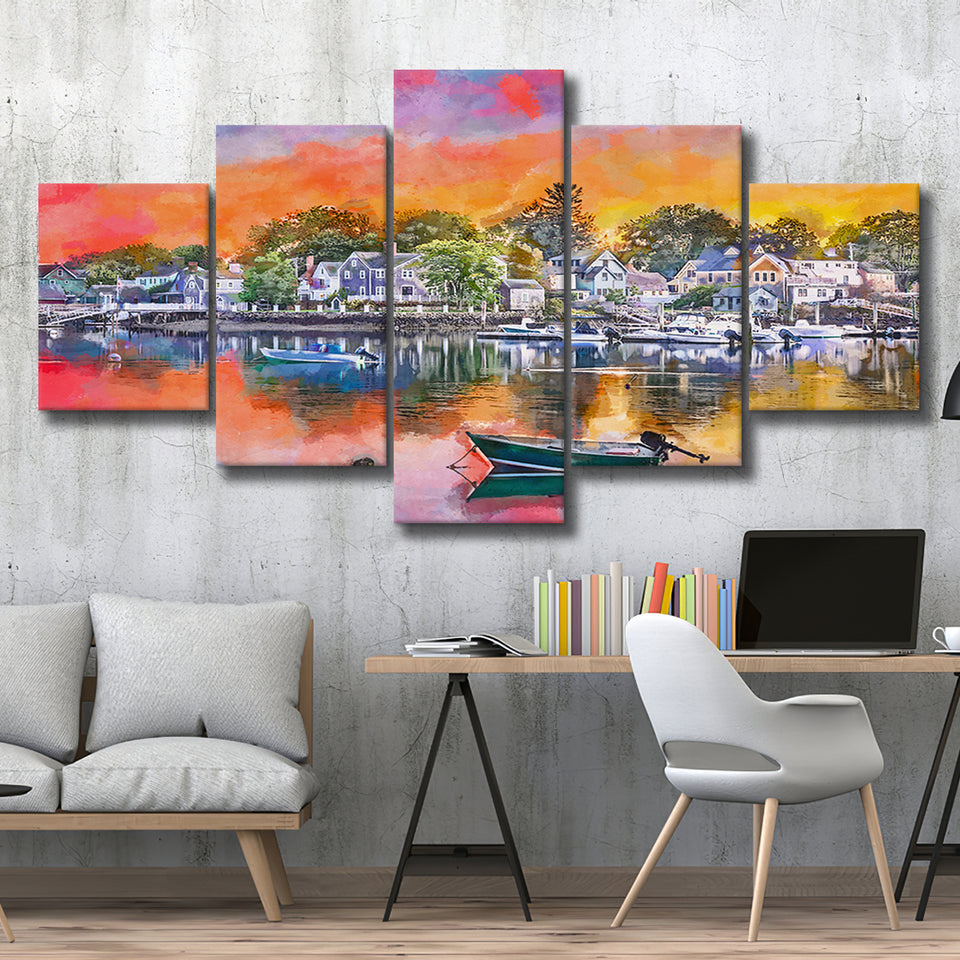 Portsmouth New Hampshire Usa Townscape 5 Pieces Mixed Canvas Prints Wall Art Home Decor
