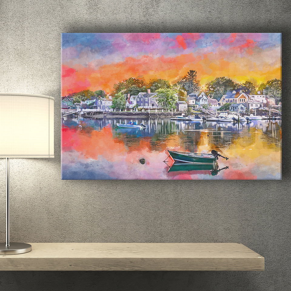 Portsmouth New Hampshire Usa Townscape City Art Watercolor Canvas Prints Wall Art Home Decor, Large Canvas