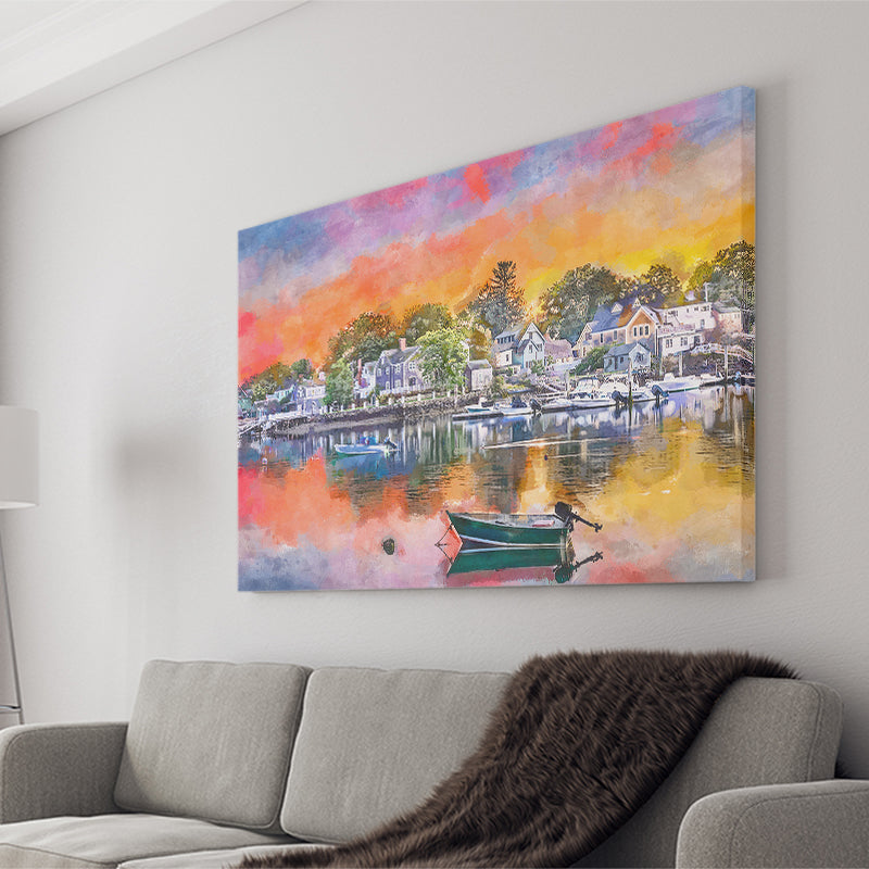 Portsmouth New Hampshire Usa Townscape City Art Watercolor Canvas Prints Wall Art Home Decor, Large Canvas
