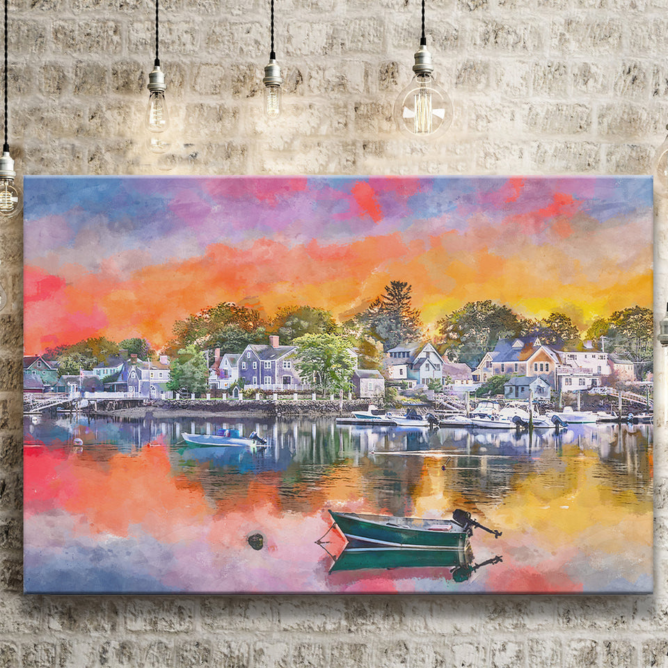 Portsmouth New Hampshire Usa Townscape City Art Watercolor Canvas Prints Wall Art Home Decor, Large Canvas