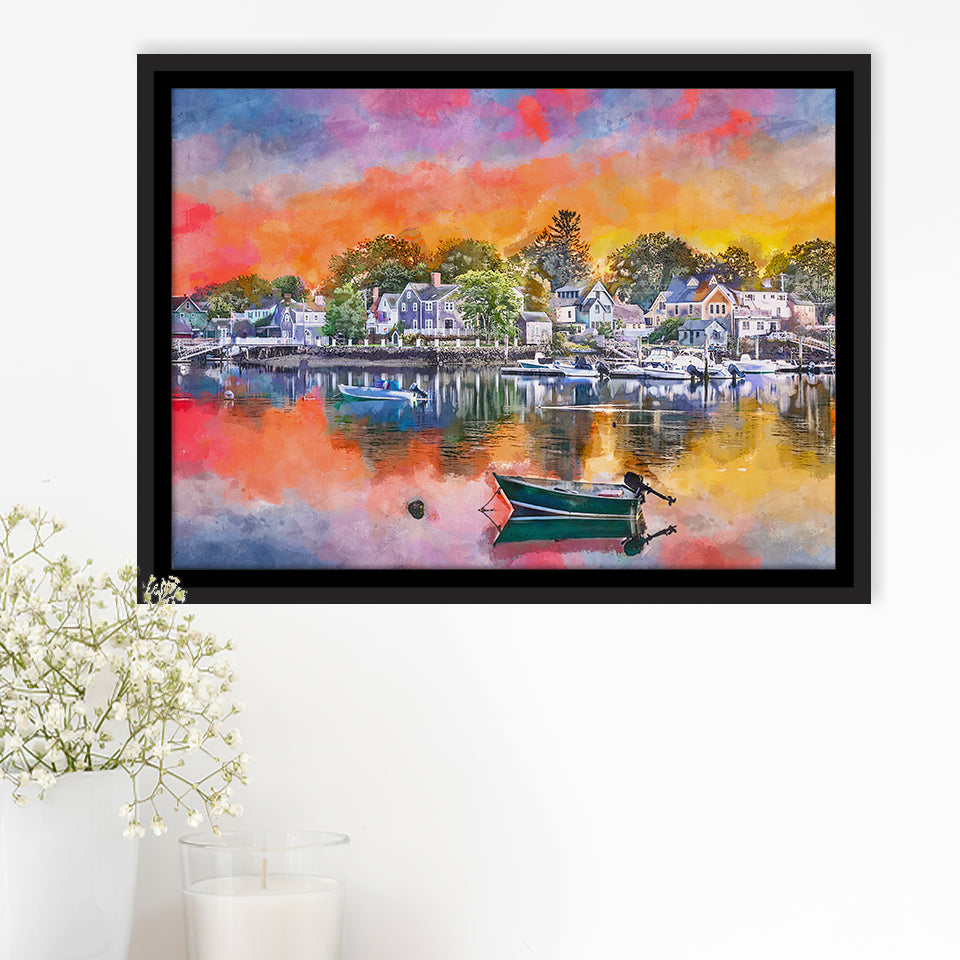 Portsmouth New Hampshire Usa Townscape City Art Watercolor Framed Canvas Prints Wall Art Home Decor,Floating Frame