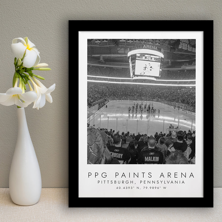 Ppg Paints Arena Pittsburgh Penguins Ice Hockey Lovers Black And White Art Framed Art Prints Wall Art Decor, Framed Picture