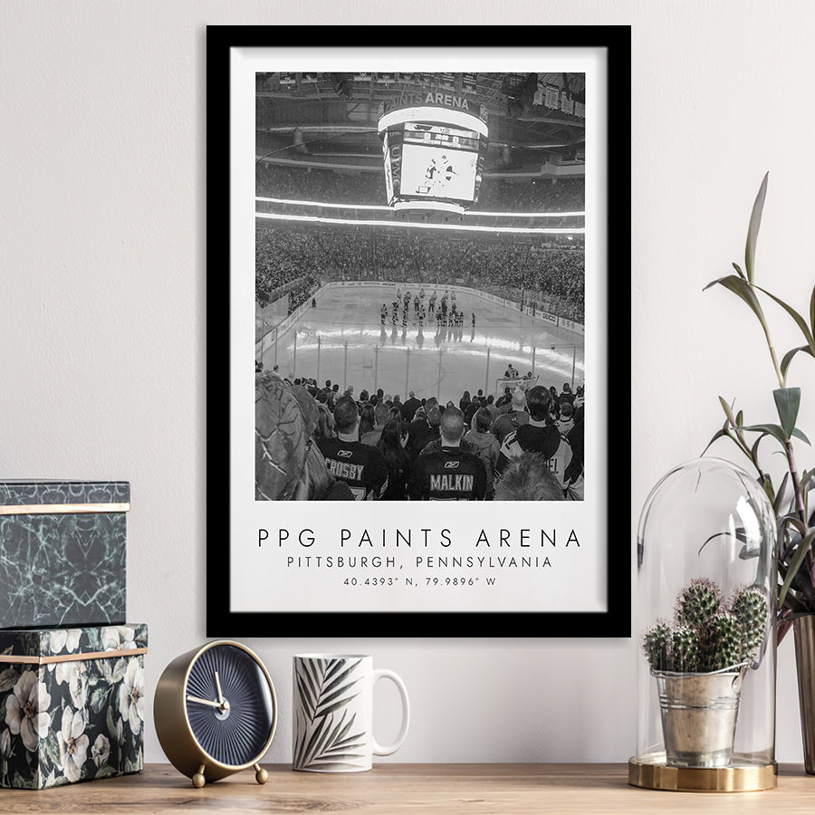 Ppg Paints Arena Pittsburgh Penguins Ice Hockey Lovers Black And White Art Framed Art Prints Wall Art Decor, Framed Picture