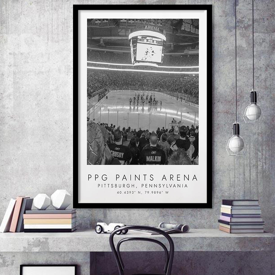 Ppg Paints Arena Pittsburgh Penguins Ice Hockey Lovers Black And White Art Framed Art Prints Wall Art Decor, Framed Picture