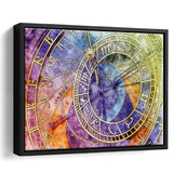 Prague Astronomical Clock Canvas Art, Czech Framed Canvas Prints Wall Art Decor, Black Floating Frame