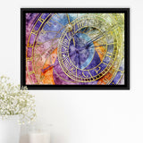 Prague Astronomical Clock Canvas Art, Czech Framed Canvas Prints Wall Art Decor, Black Floating Frame