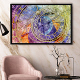 Prague Astronomical Clock Canvas Art, Czech Framed Canvas Prints Wall Art Decor, Black Floating Frame