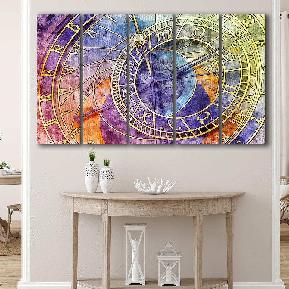 Prague Astronomical Clock Canvas Art, Czech 5 Panels B,Large Canvas,Canvas Prints Wall Art Home Decor