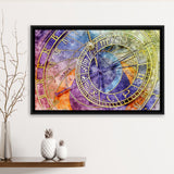 Prague Astronomical Clock Canvas Art, Czech Framed Canvas Prints Wall Art Decor, Black Floating Frame