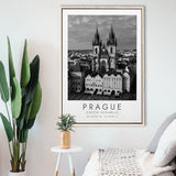 Prague, Czech Republic Black And White Art Framed Canvas Prints Wall Art Home Decor, Floating Frame