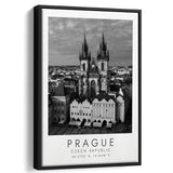 Prague, Czech Republic Black And White Art Framed Canvas Prints Wall Art Home Decor, Floating Frame