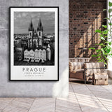 Prague, Czech Republic Black And White Art Framed Canvas Prints Wall Art Home Decor, Floating Frame