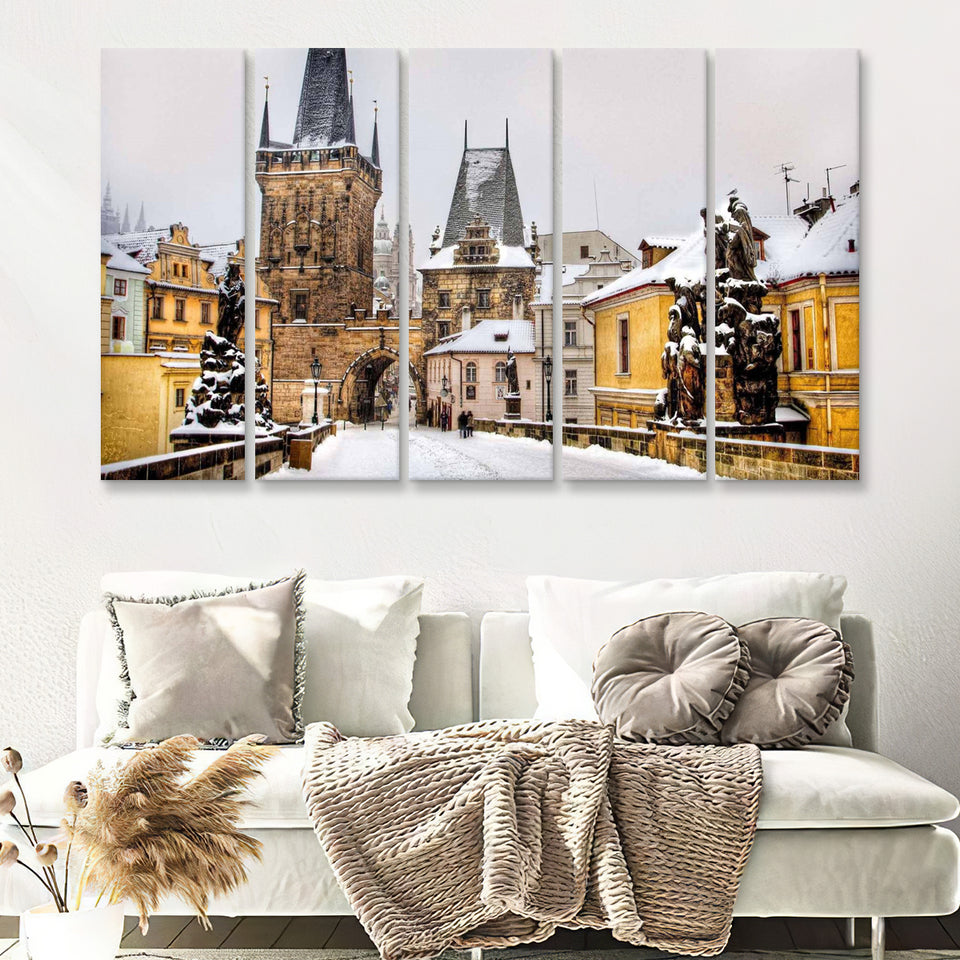 Prague Bridge In Czech Republic 5 Pieces B Canvas Prints Wall Art - Painting Canvas, Multi Panels,5 Panel, Wall Decor