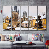 Prague Bridge In Czech Republic 5 Pieces B Canvas Prints Wall Art - Painting Canvas, Multi Panels,5 Panel, Wall Decor