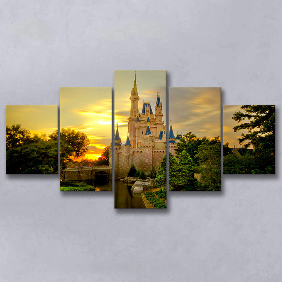 Princess Castle Wall Art 5 Piece Canvas Prints Wall Art Decor, Multi Panels, Mixed Canvas