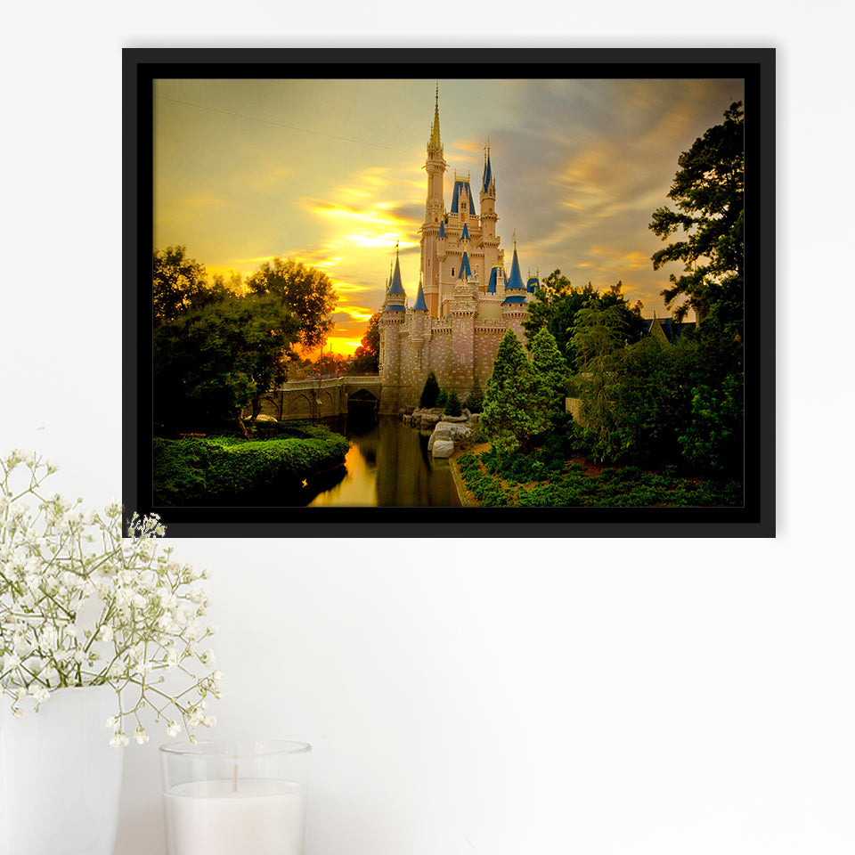 Princess Castle Wall Art Framed Canvas Prints Wall Art Decor, Framed Picture, Floating Frame