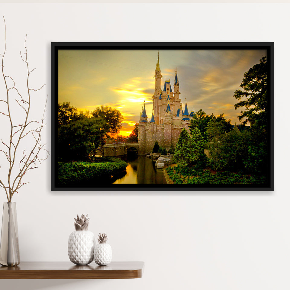 Princess Castle Wall Art Framed Canvas Prints Wall Art Decor, Framed Picture, Floating Frame