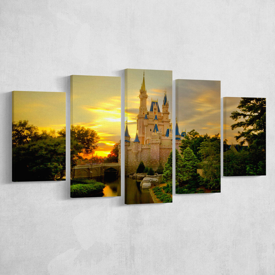 Princess Castle Wall Art 5 Piece Canvas Prints Wall Art Decor, Multi Panels, Mixed Canvas
