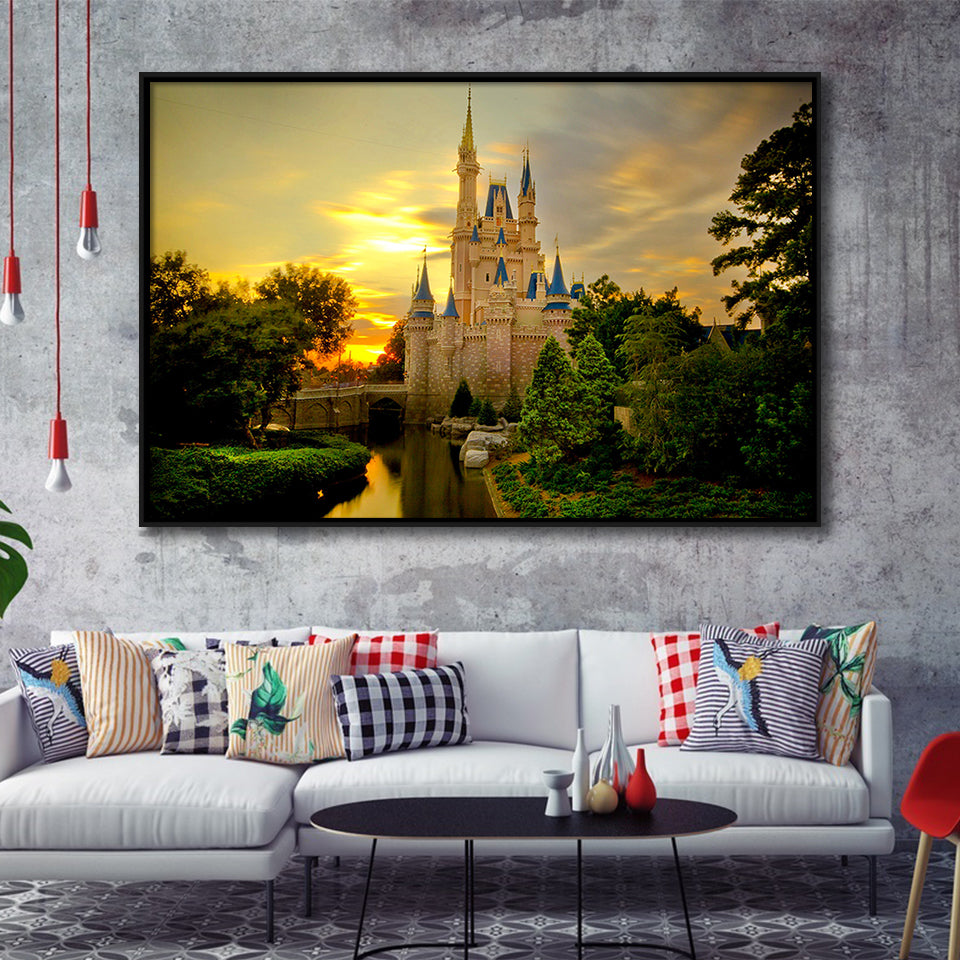 Princess Castle Wall Art Framed Canvas Prints Wall Art Decor, Framed Picture, Floating Frame