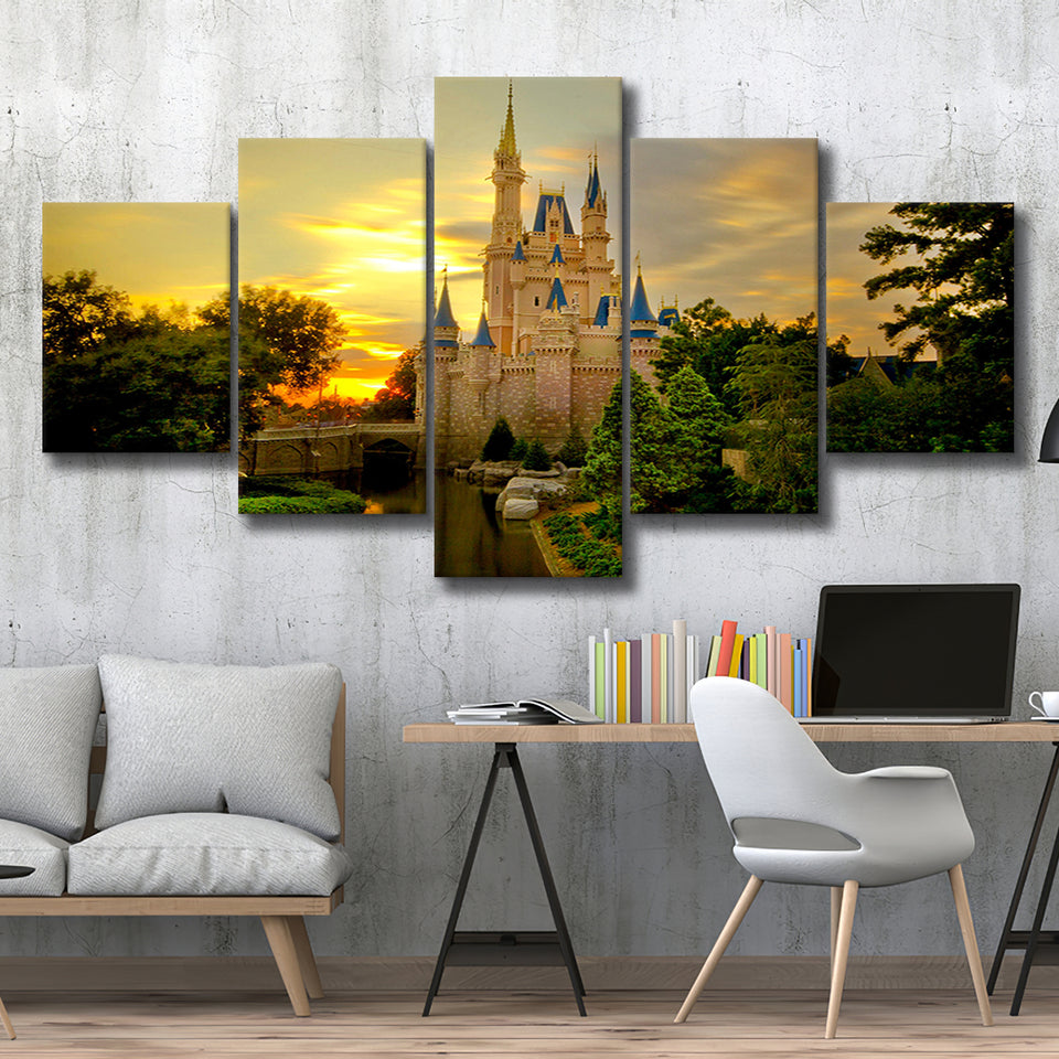 Princess Castle Wall Art 5 Piece Canvas Prints Wall Art Decor, Multi Panels, Mixed Canvas