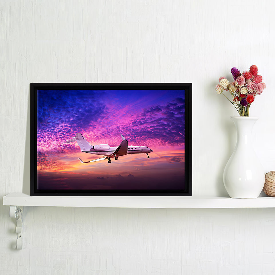 Private Jet Flying Framed Canvas Wall Art - Framed Prints, Canvas Prints, Prints for Sale, Canvas Painting