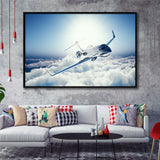 Private Jet Passenger Airplane Framed Canvas Prints Wall Art Decor - Painting Canvas, Black Framed Picture