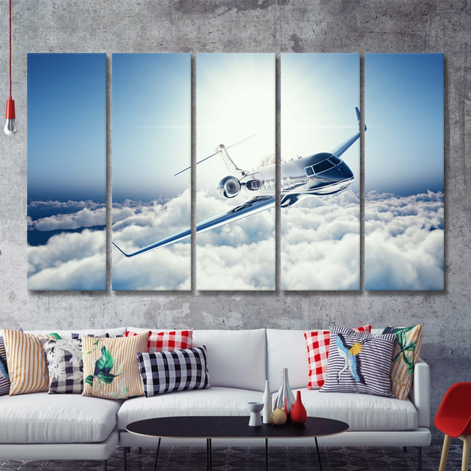 Private Jet Passenger Airplane 5 Piece B Canvas Prints Wall Art Decor - Painting Canvas, Multi Panels