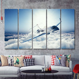 Private Jet Passenger Airplane 5 Piece B Canvas Prints Wall Art Decor - Painting Canvas, Multi Panels