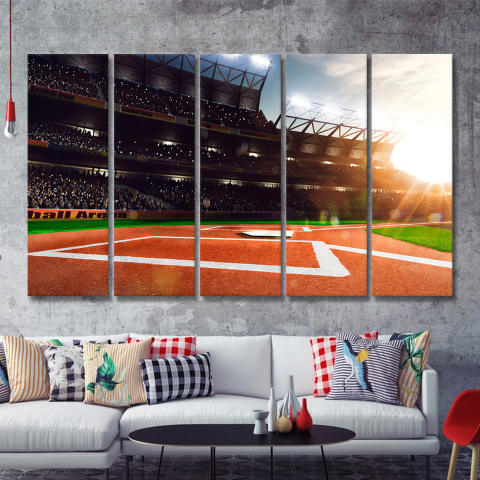 Professional Baseball Grand Arena In The Sunlight 5 Pieces Canvas Prints Wall Art Decor - Painting Canvas,Multi Panel,Painting Prints