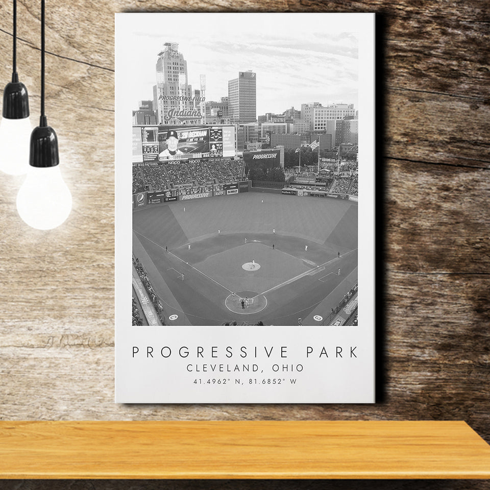 Progressive Field Cleveland Indians Baseball Lovers Black And White Art Coordinates Print Canvas Prints Wall Art Home Decor