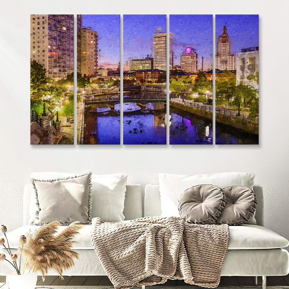 Providence Breathtaking Cityscape 5 Piece B Canvas Prints Wall Art Decor - Painting Canvas, Multi Panels