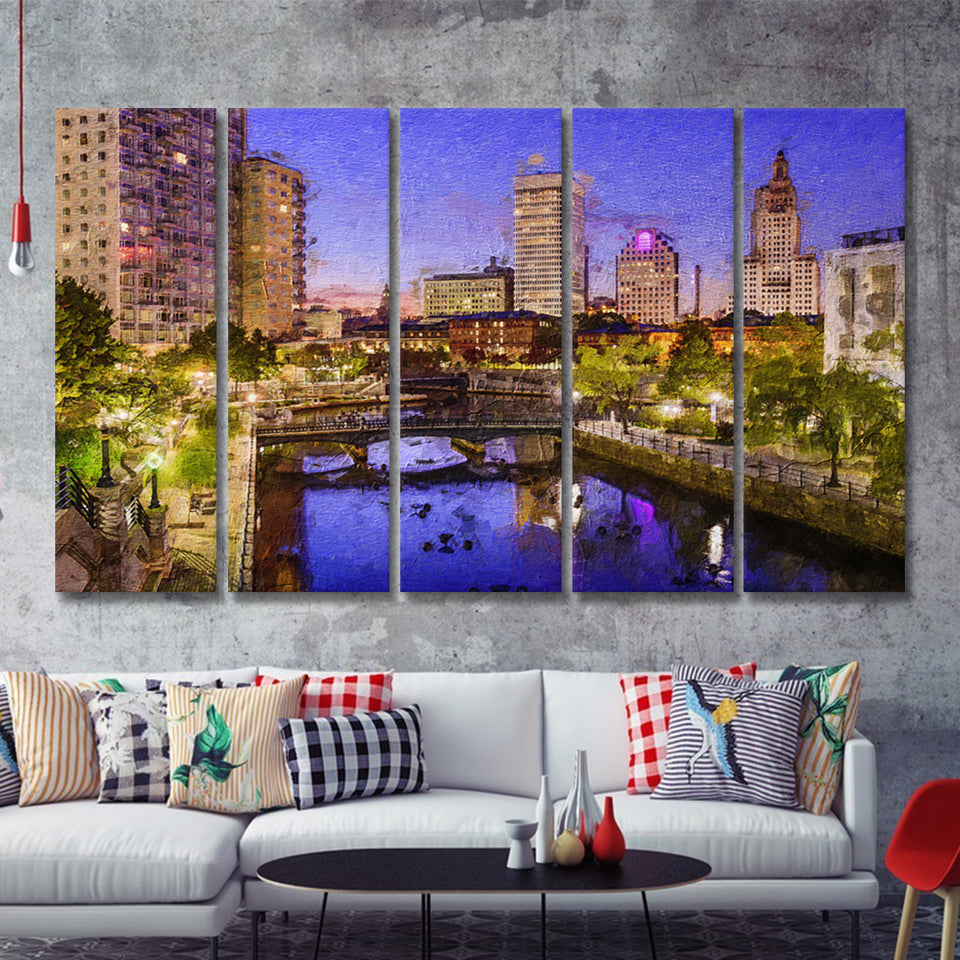 Providence Breathtaking Cityscape 5 Piece B Canvas Prints Wall Art Decor - Painting Canvas, Multi Panels