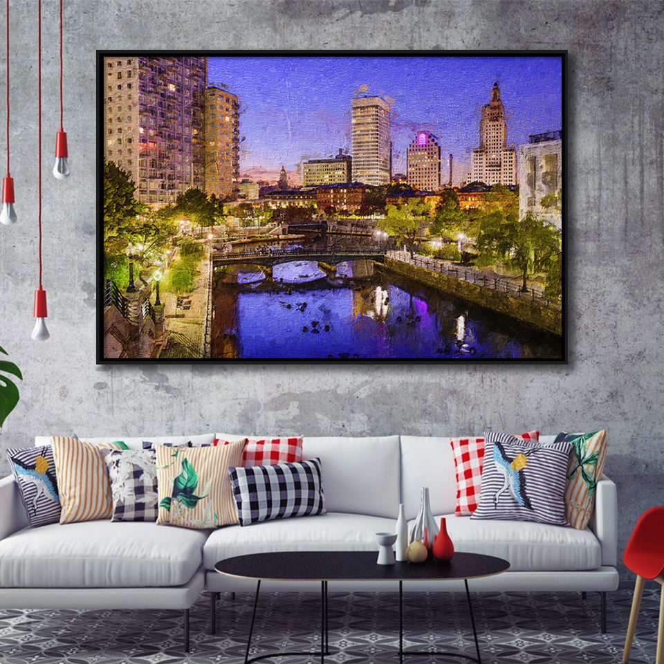 Providence Breathtaking Cityscape Framed Canvas Prints Wall Art Decor - Paiting Canvas, Art Prints, Floating Frame